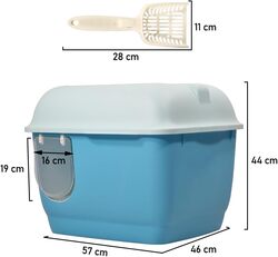 Large cat toilet with long aisle corridor style cats litter box, Fully enclosed durable cat toilet with litter scoop, Anti-Splashing, Odorless and open cover (Blue) 57 cm L